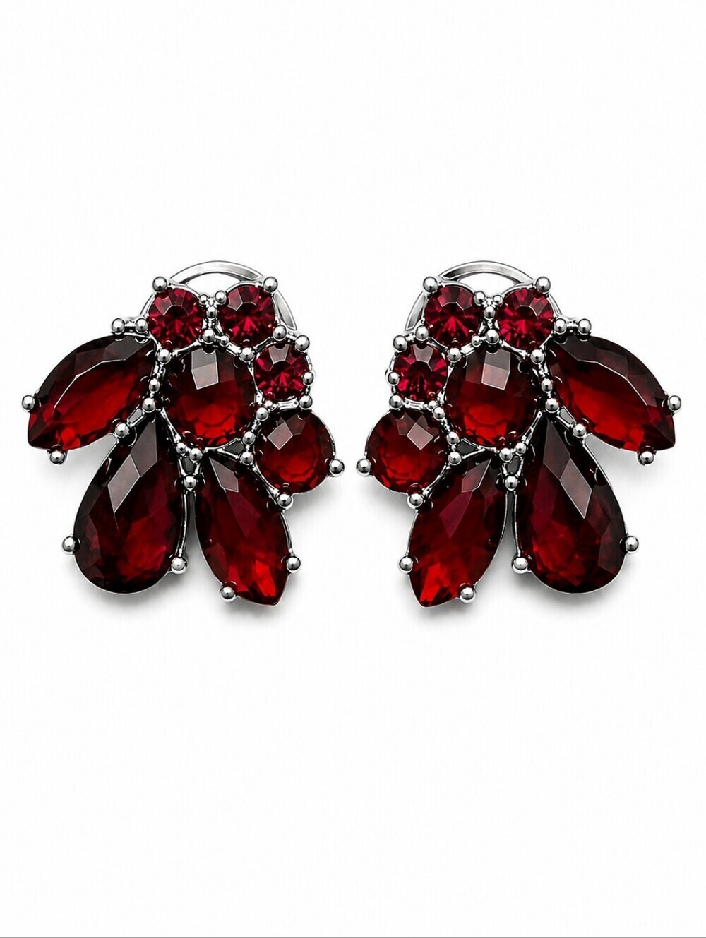 Antique Style Tomato Red Acrylic Gem Cluster Formal Valentine's Post Earrings